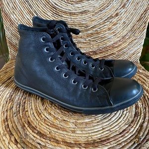 Converse Black Leather High Top Slims Lace-up Men’s Size 9 Ladies Size 11